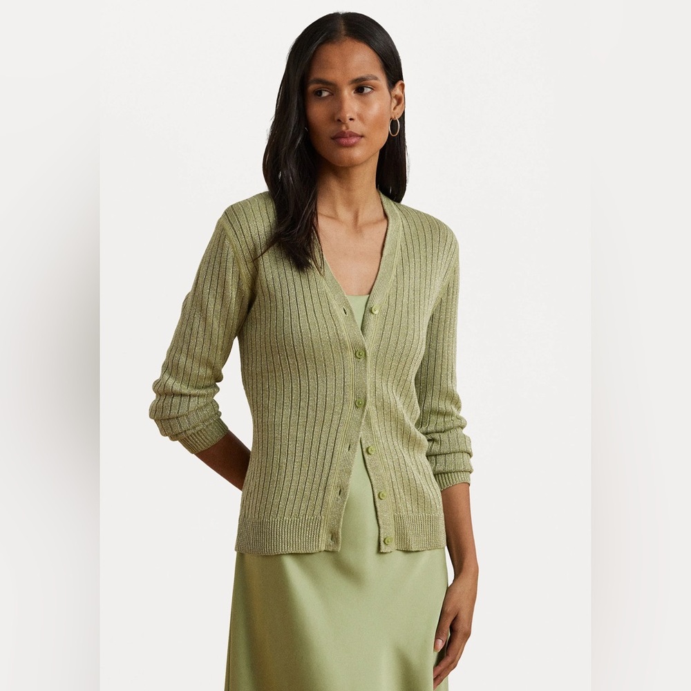 Ralph Lauren Olive-Green Ribbed V-Neck Cardigan-NWOT